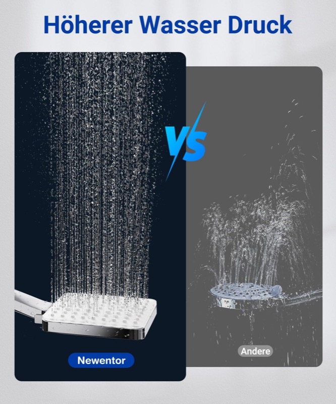 Vergleich des Wasserstrahls mit und ohne Spar-Duschkopf