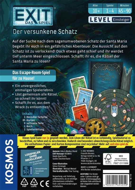 EXIT Spielmaterial mit Rätselkarten und Dekoderscheibe