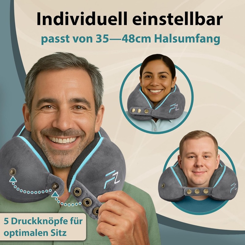 Nackenkissen individuell eingestellt an drei Personen