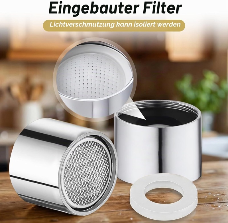 Strahlregler wird in einen Wasserhahn eingeschraubt