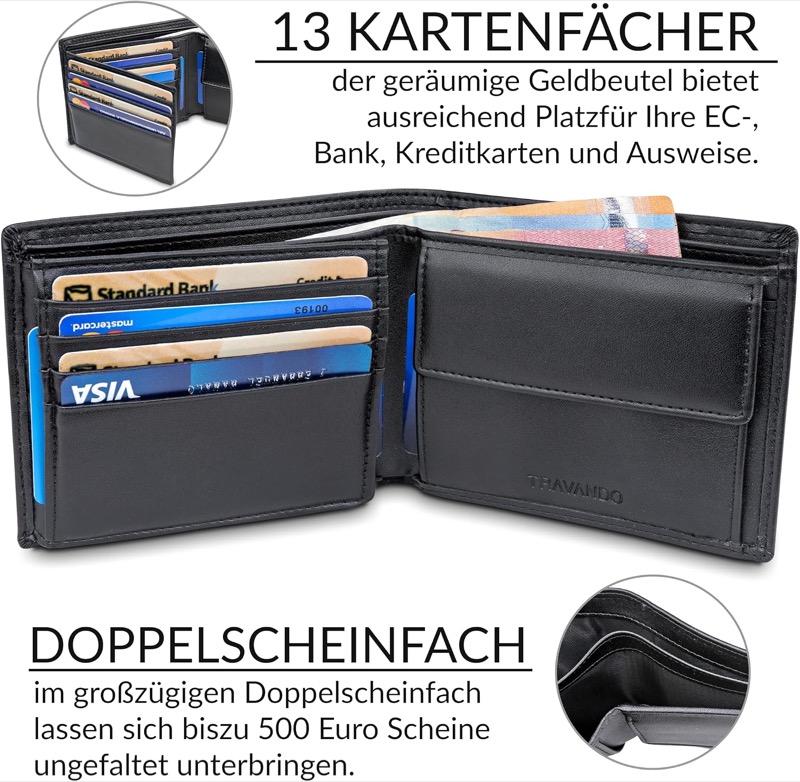 Travando Oslo Wallet mit Karten und Geldklammer im Detail