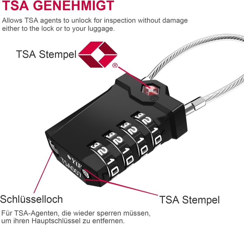 TSA-Schloss verriegelt die Reissverschluss-Zipper eines Koffers