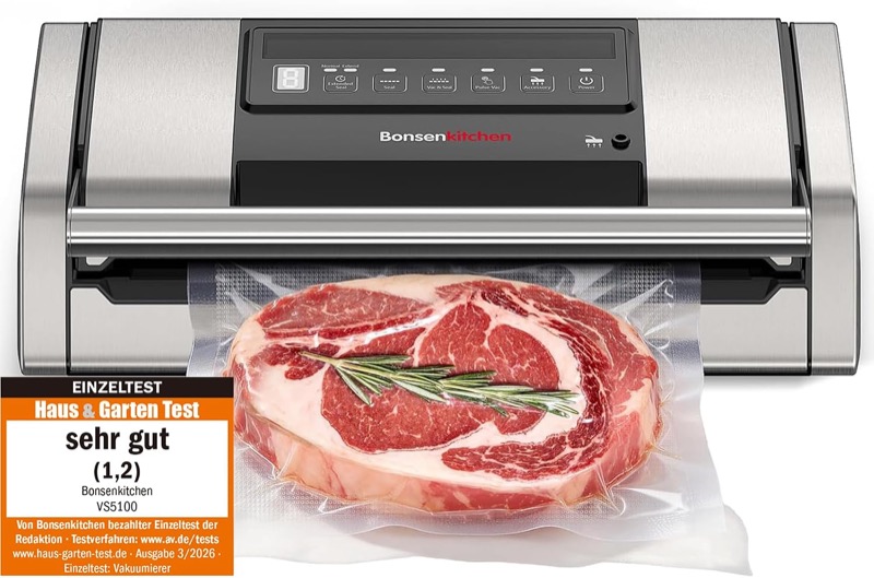 Vakuumiergerät versiegelt Fleisch in Folie